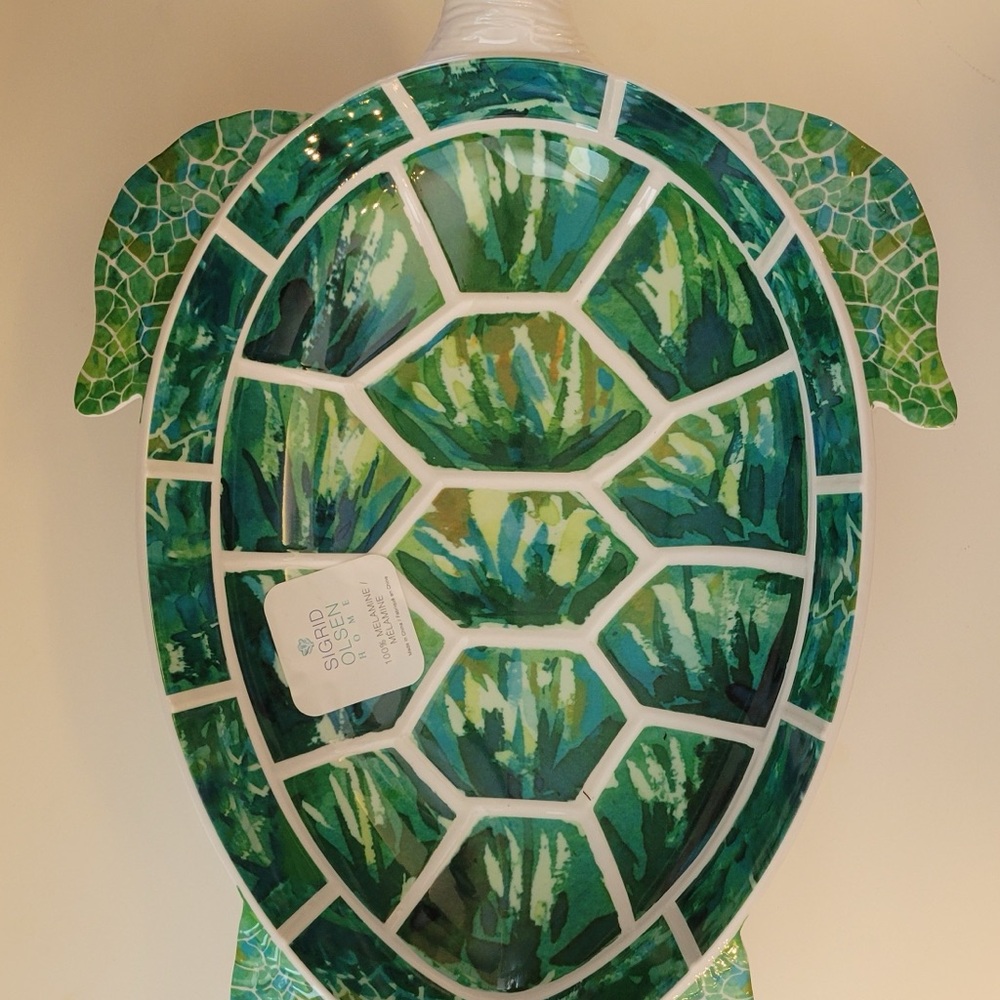 Sigrid Olsen Melamine 20in Turtle Shaped Platter Bowl Tray Nautical Summer Beach